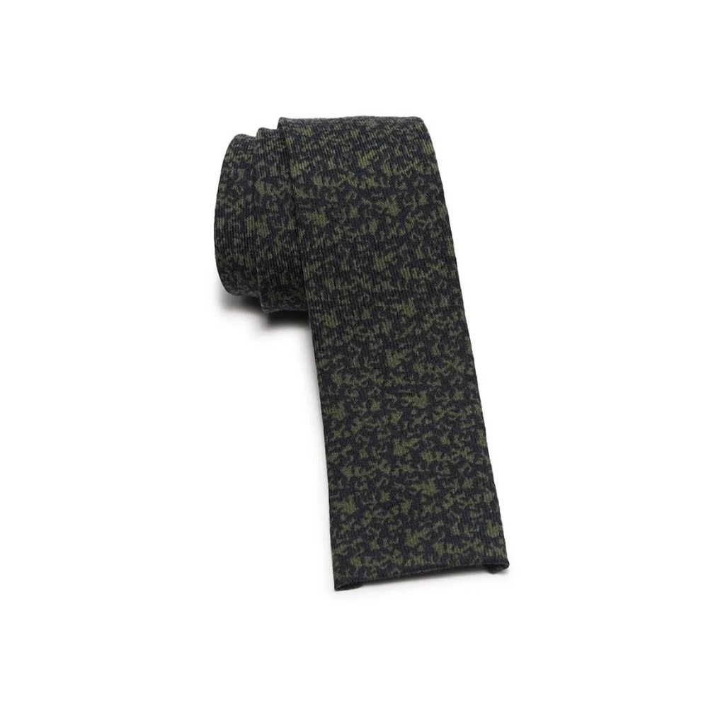 NIB Salvatore Ferragamo Navy And Green Print Wool Flat End Tie